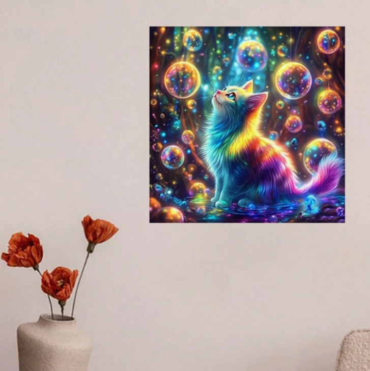 Diamond Painting set Kat in regenboog kleuren