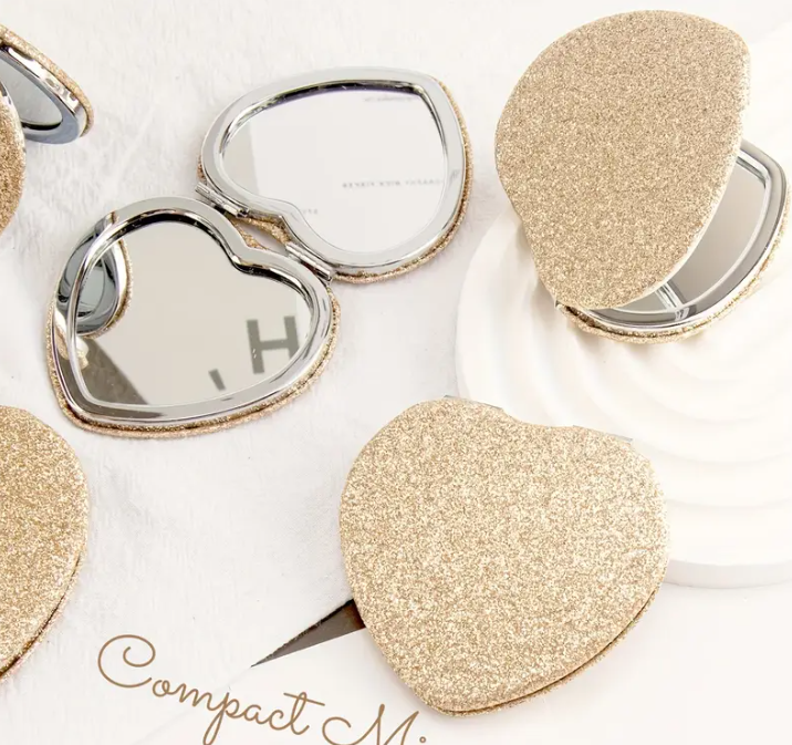 11 Punten.... Draagbare Hartvormige Glitter Goudkleurige Spiegel